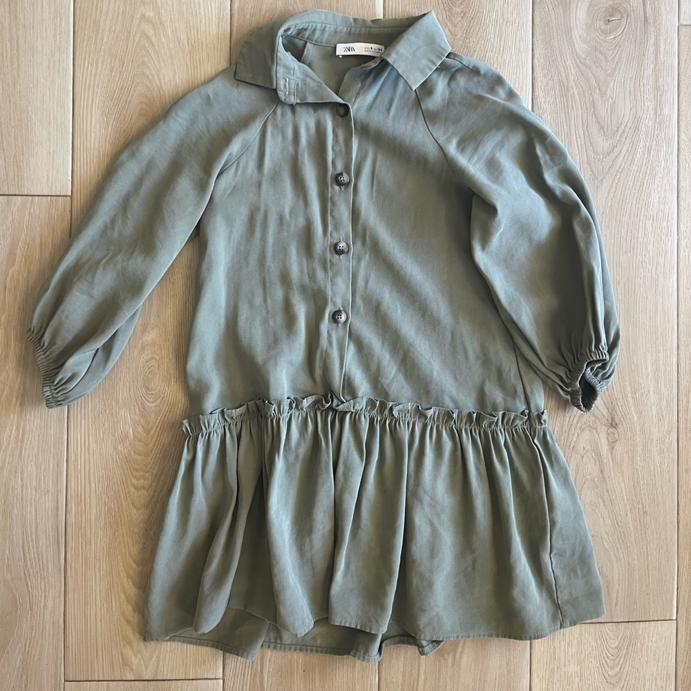 ZARA girls olive button up dress, size 9